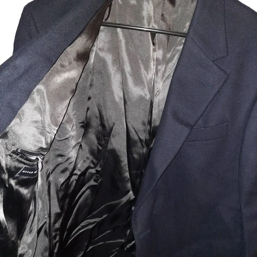 Oscar De La Renta Wool Cashmere Black Sport Coat Size 42